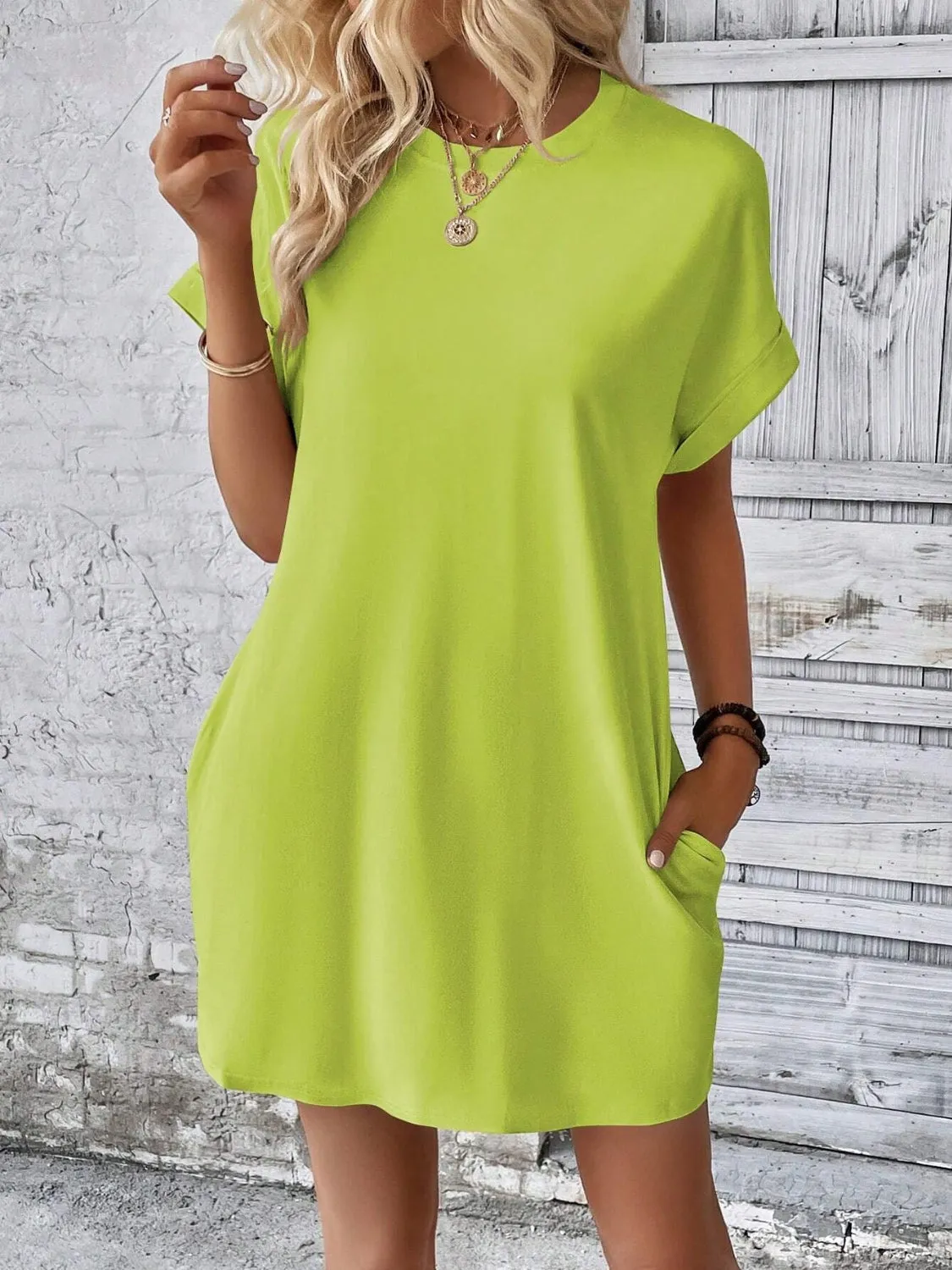 Sunset Vacation Round Neck Short Sleeve Mini Dress