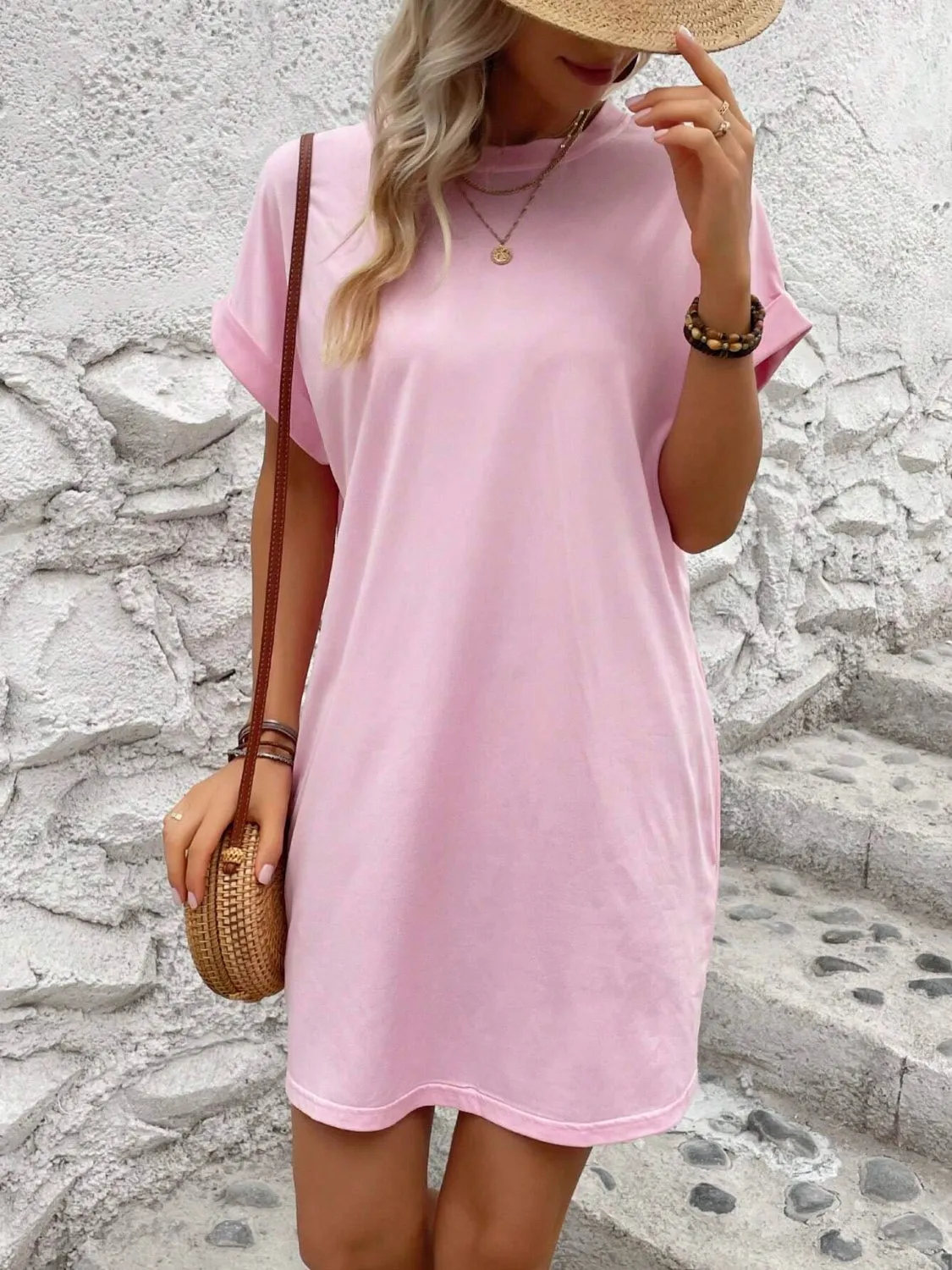 Sunset Vacation Round Neck Short Sleeve Mini Dress