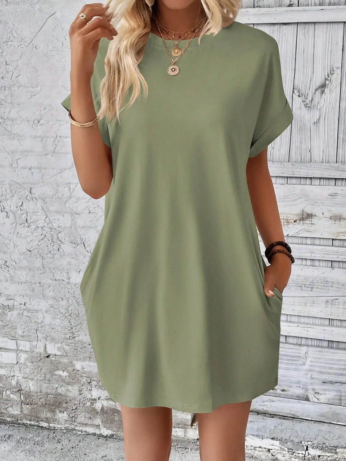 Sunset Vacation Round Neck Short Sleeve Mini Dress