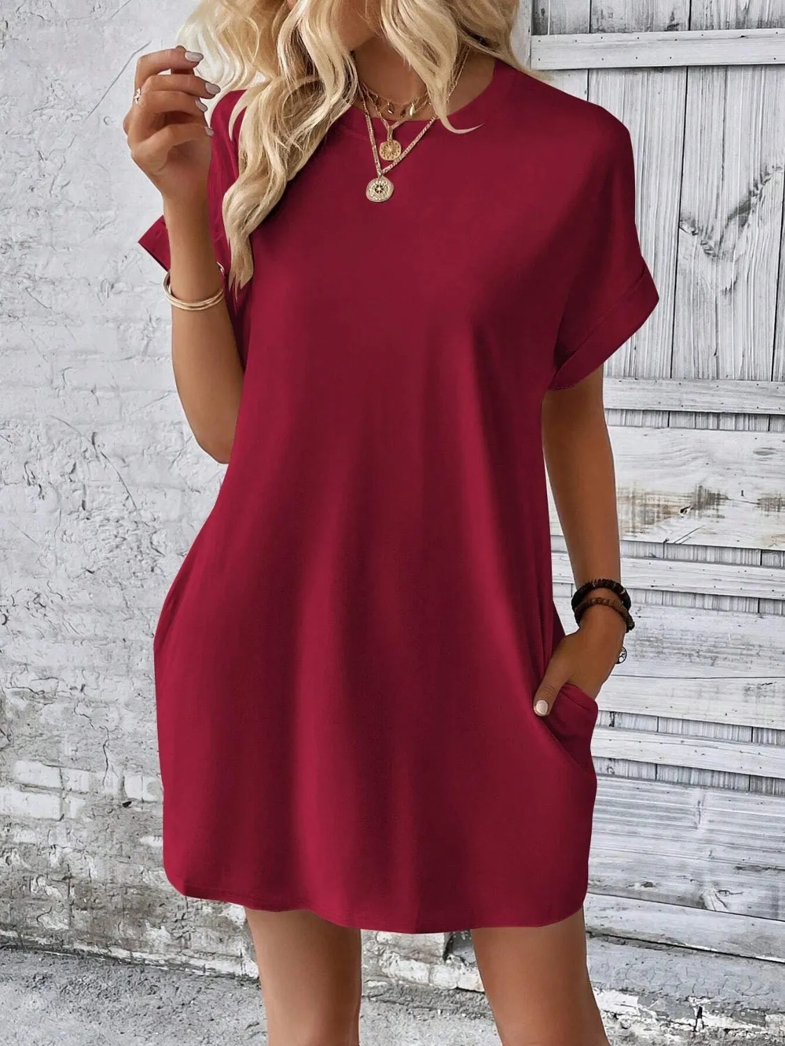 Sunset Vacation Round Neck Short Sleeve Mini Dress