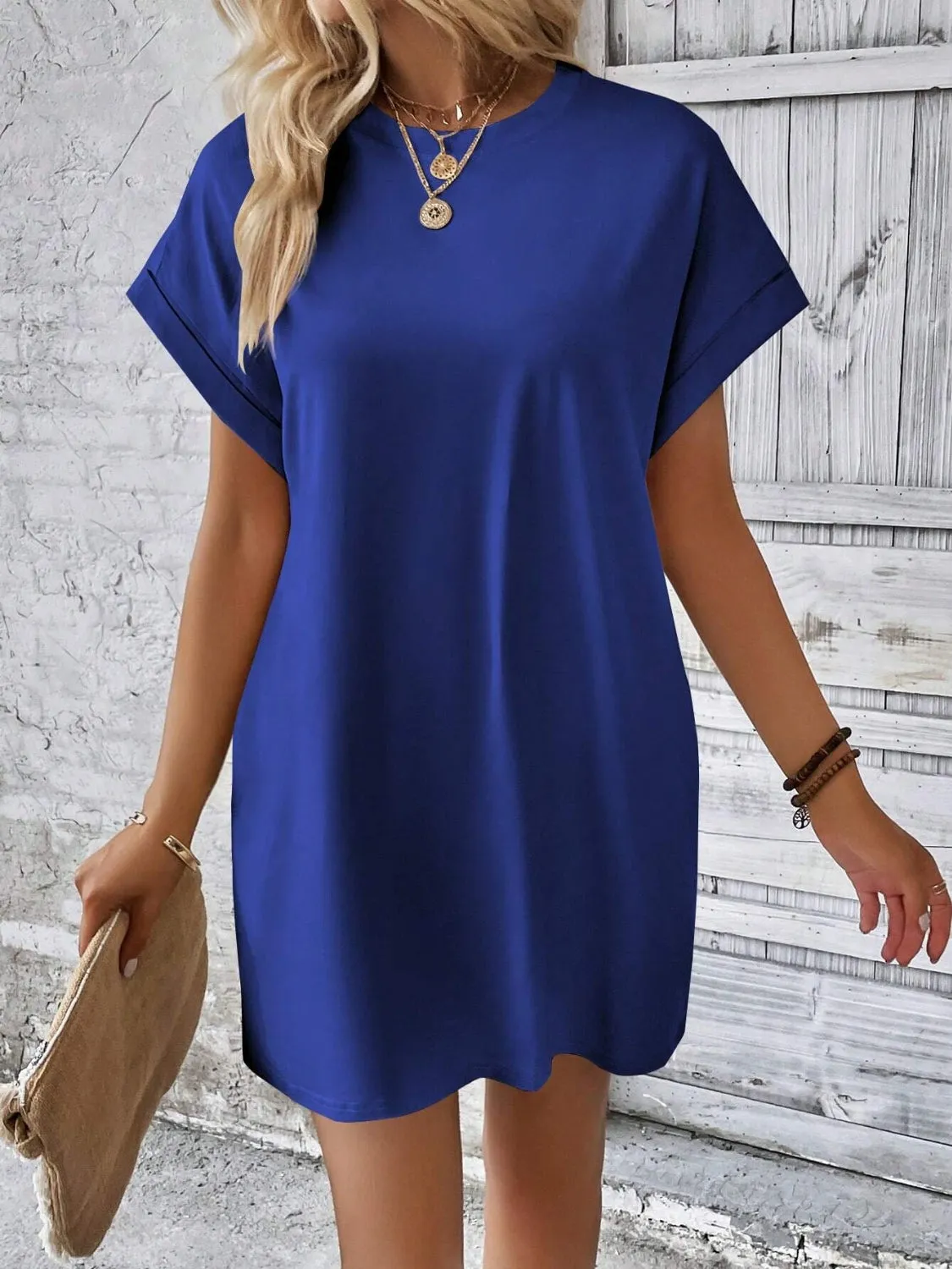 Sunset Vacation Round Neck Short Sleeve Mini Dress