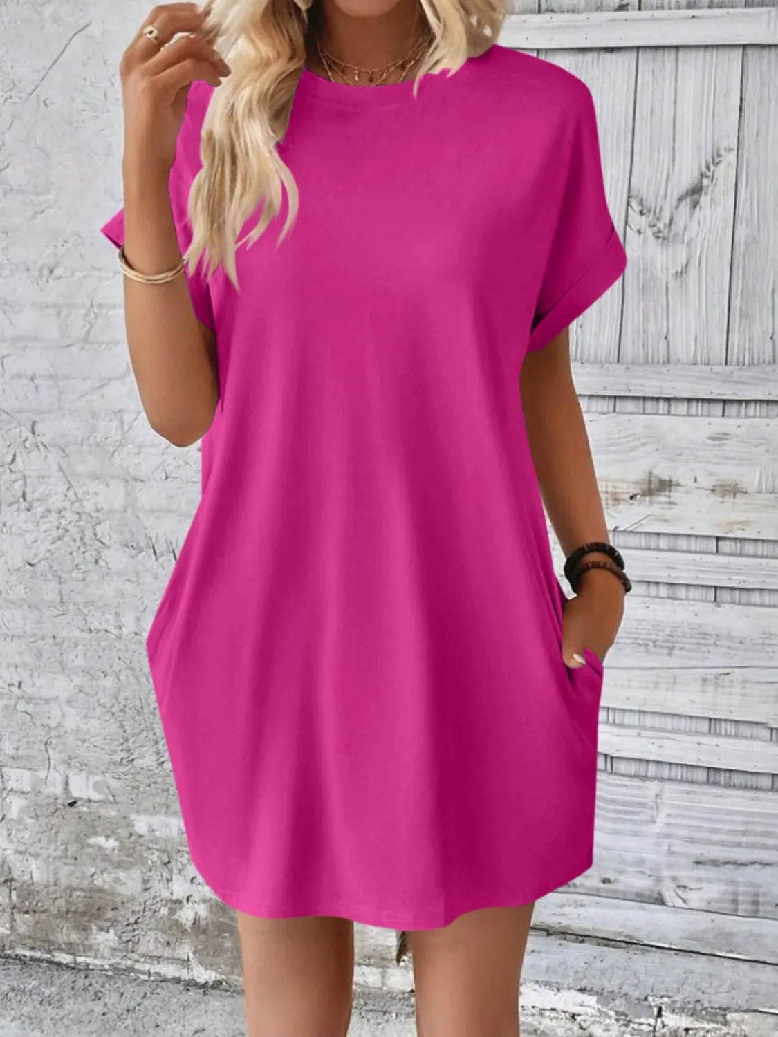 Sunset Vacation Round Neck Short Sleeve Mini Dress