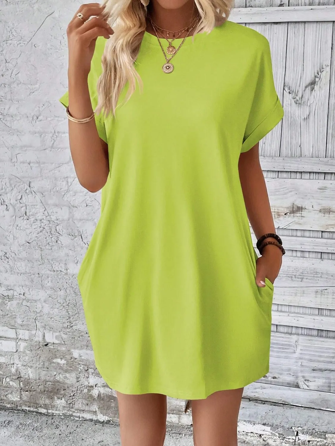 Sunset Vacation Round Neck Short Sleeve Mini Dress