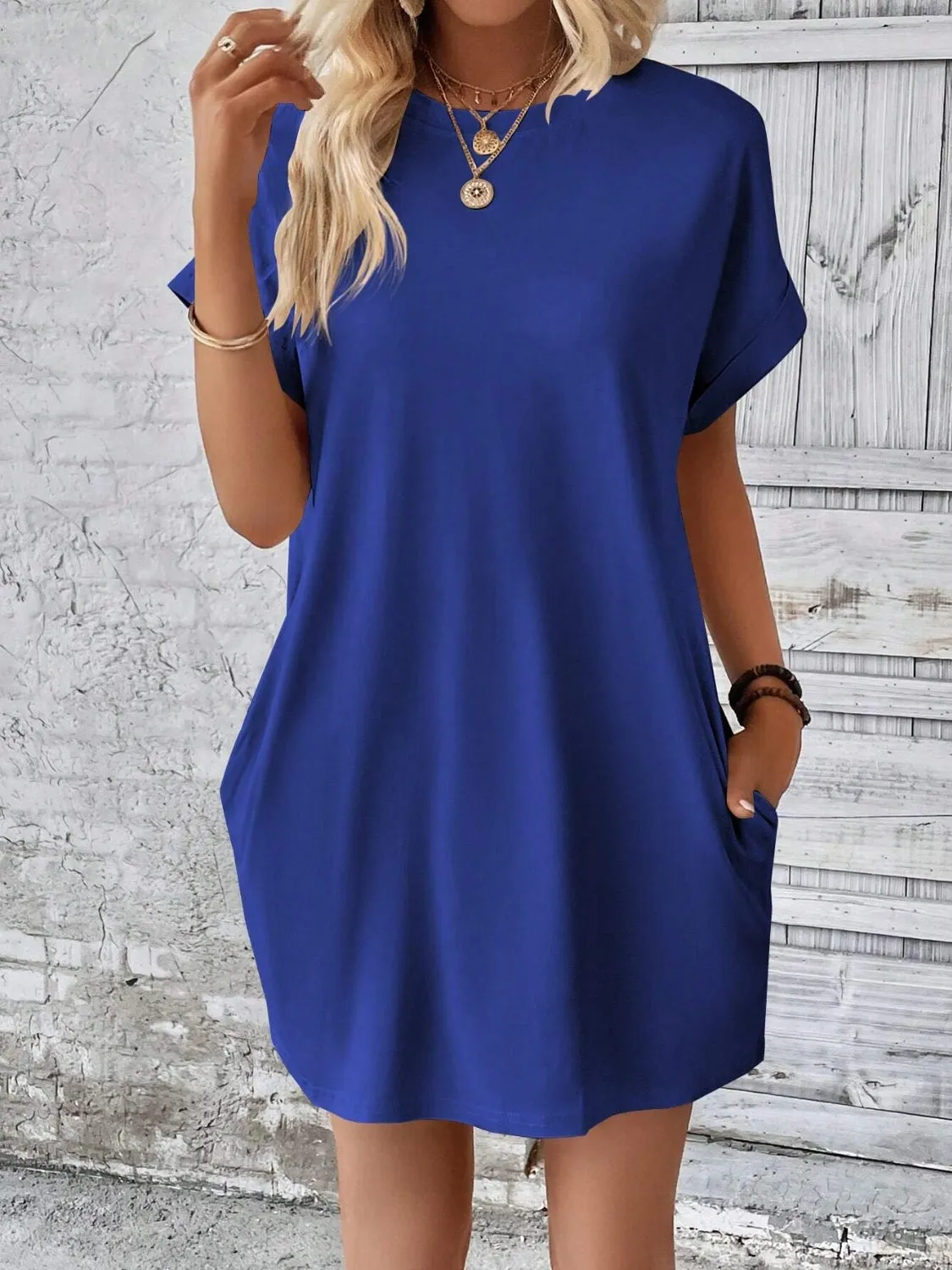 Sunset Vacation Round Neck Short Sleeve Mini Dress