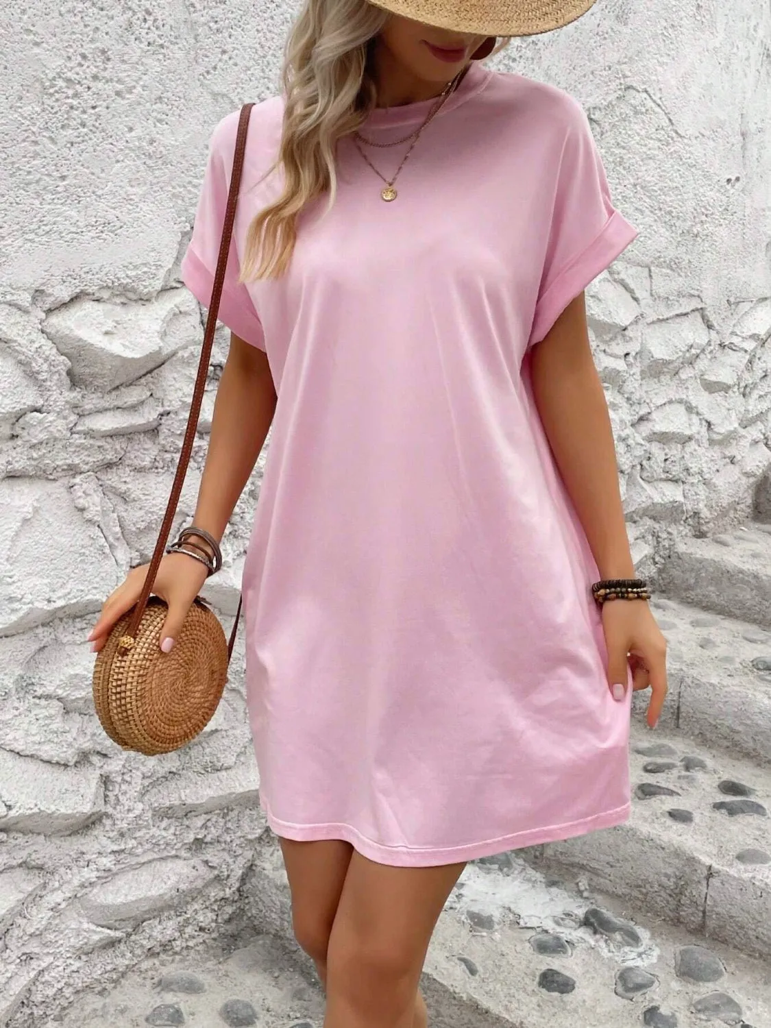 Sunset Vacation Round Neck Short Sleeve Mini Dress