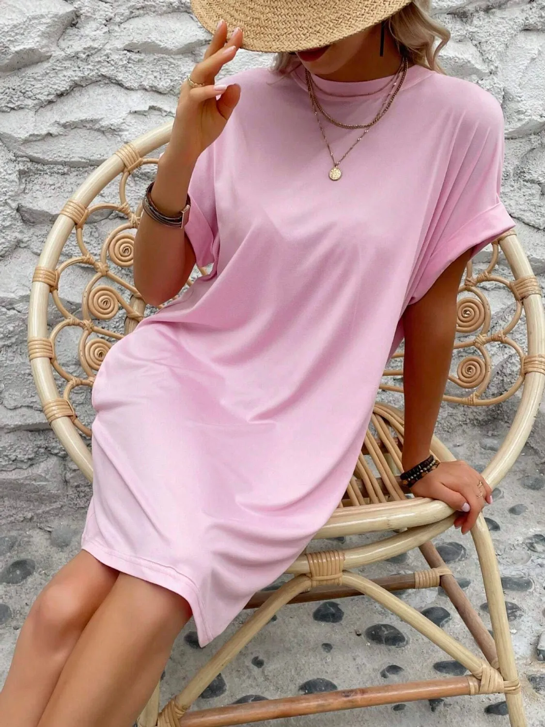 Sunset Vacation Round Neck Short Sleeve Mini Dress