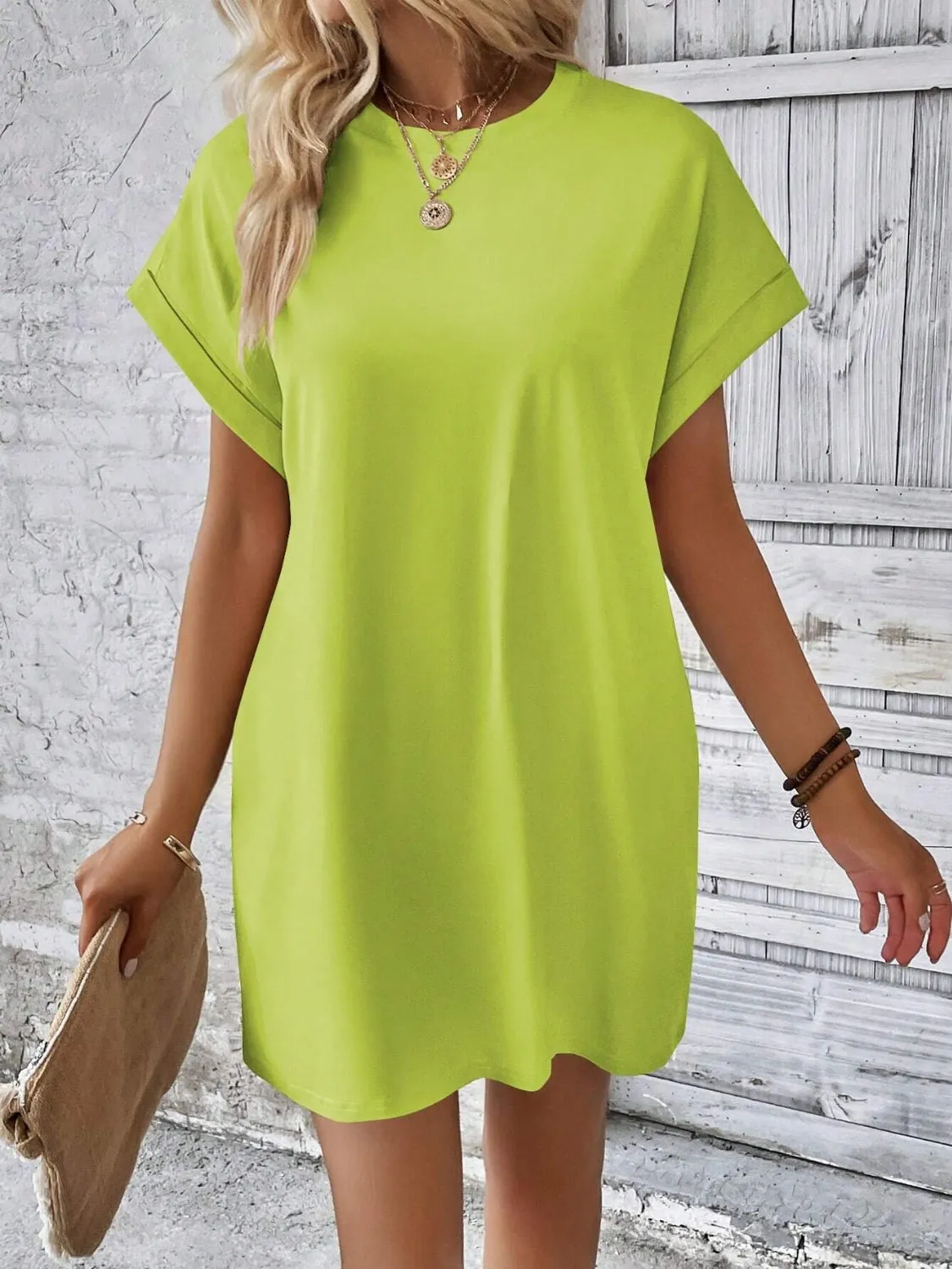 Sunset Vacation Round Neck Short Sleeve Mini Dress