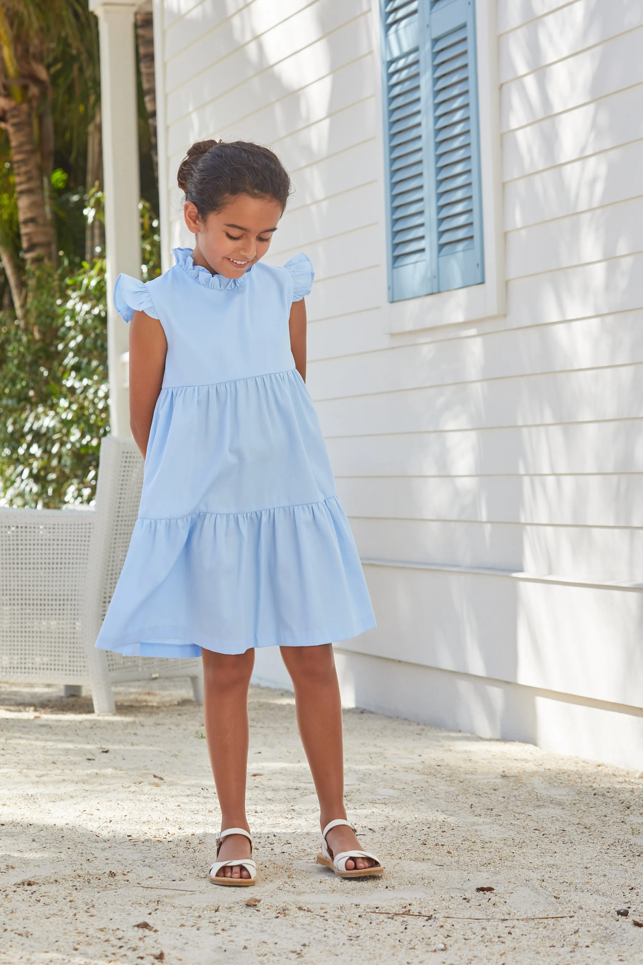 Tiered Charleston Dress - Light Blue Pique