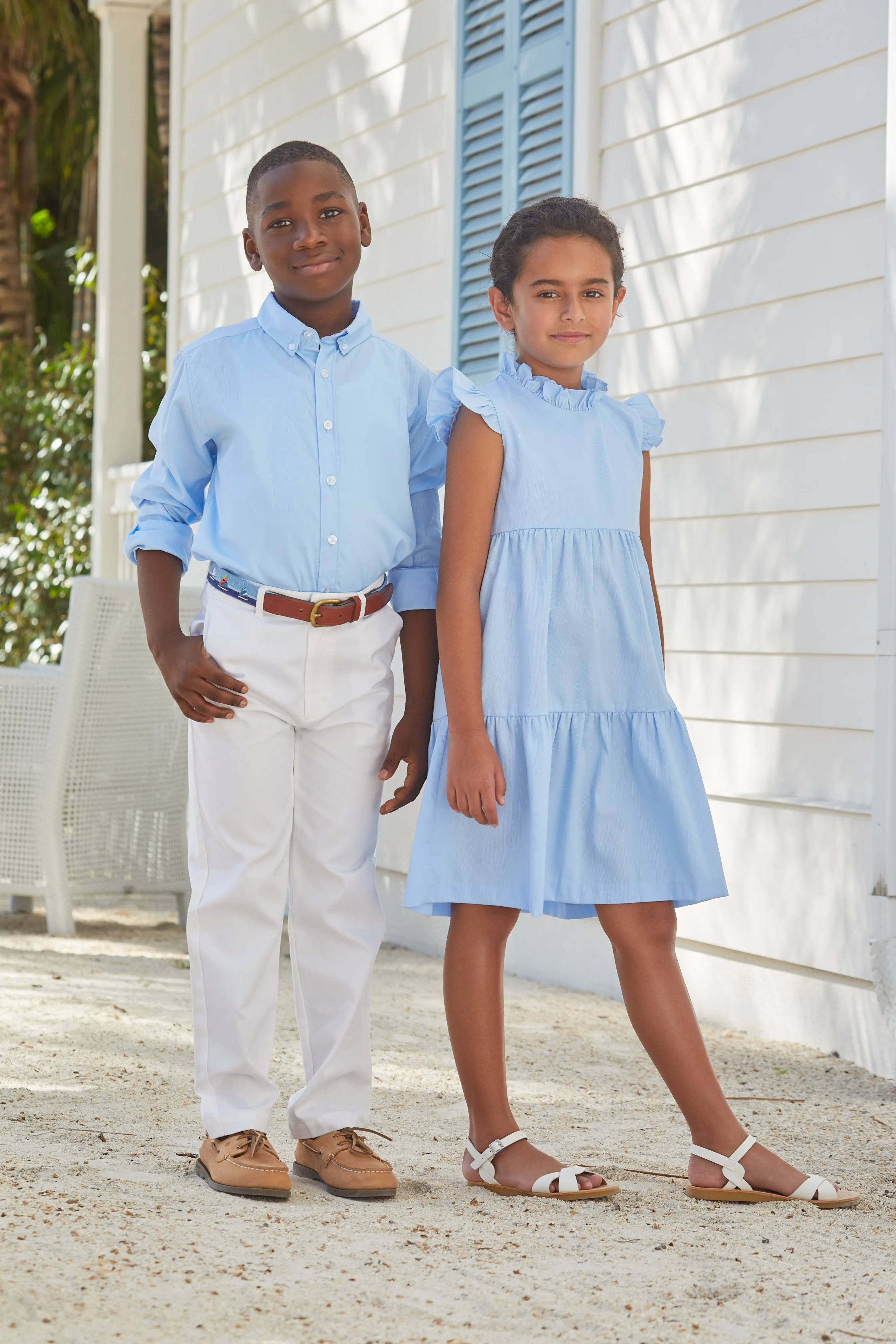 Tiered Charleston Dress - Light Blue Pique