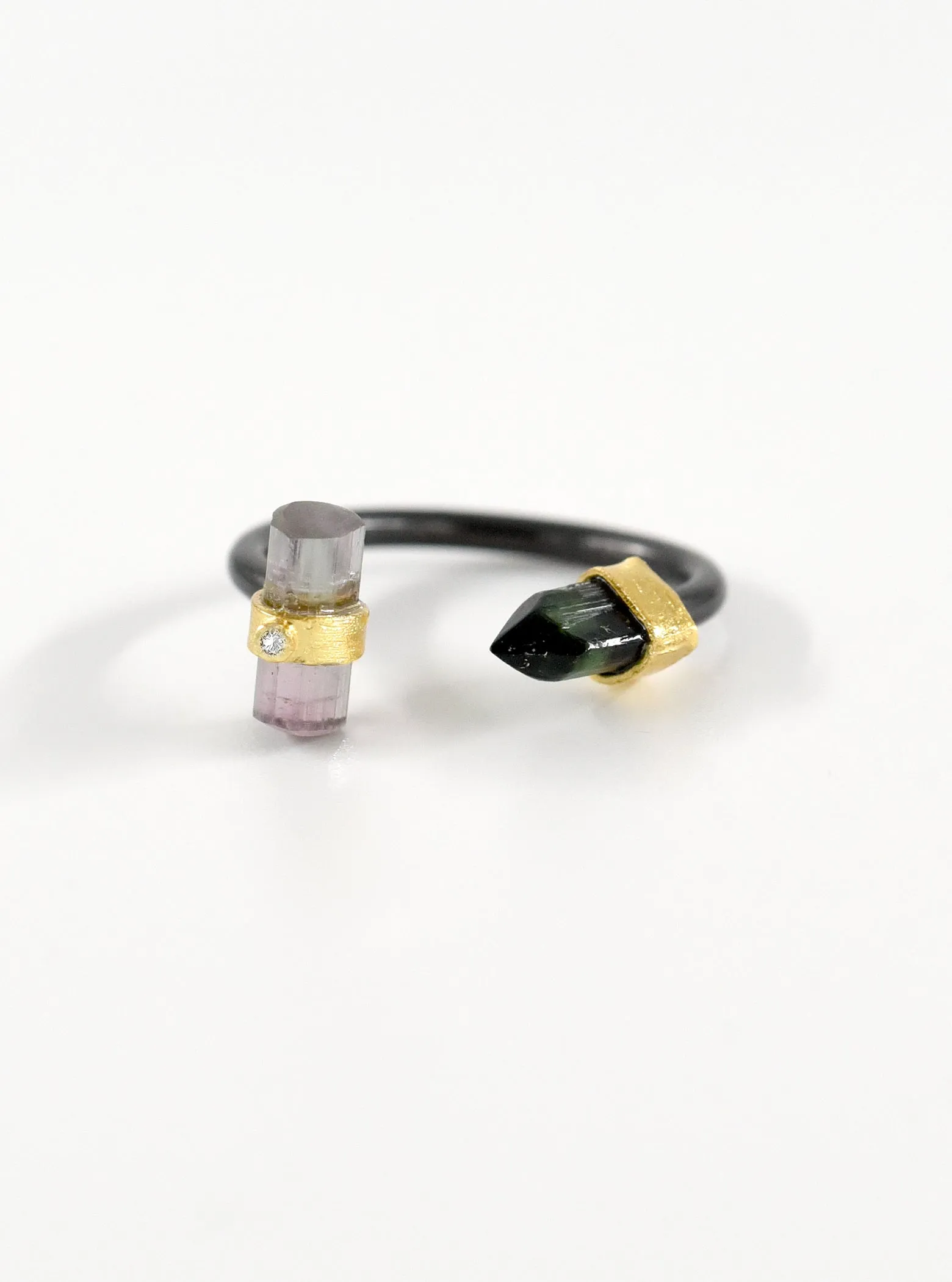 Tourmaline Bar and Point Diamond Ring