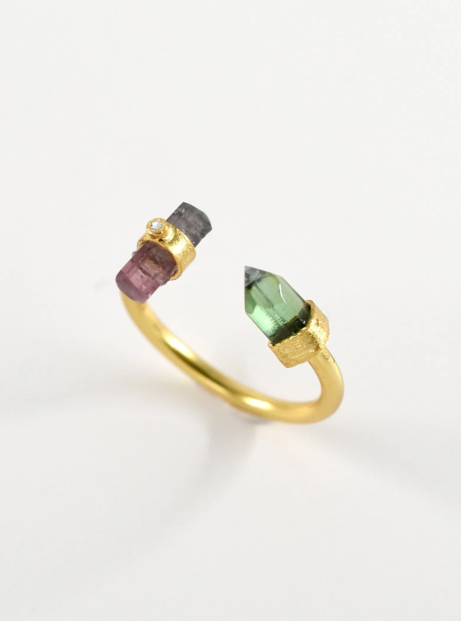 Tourmaline Bar and Point Diamond Ring