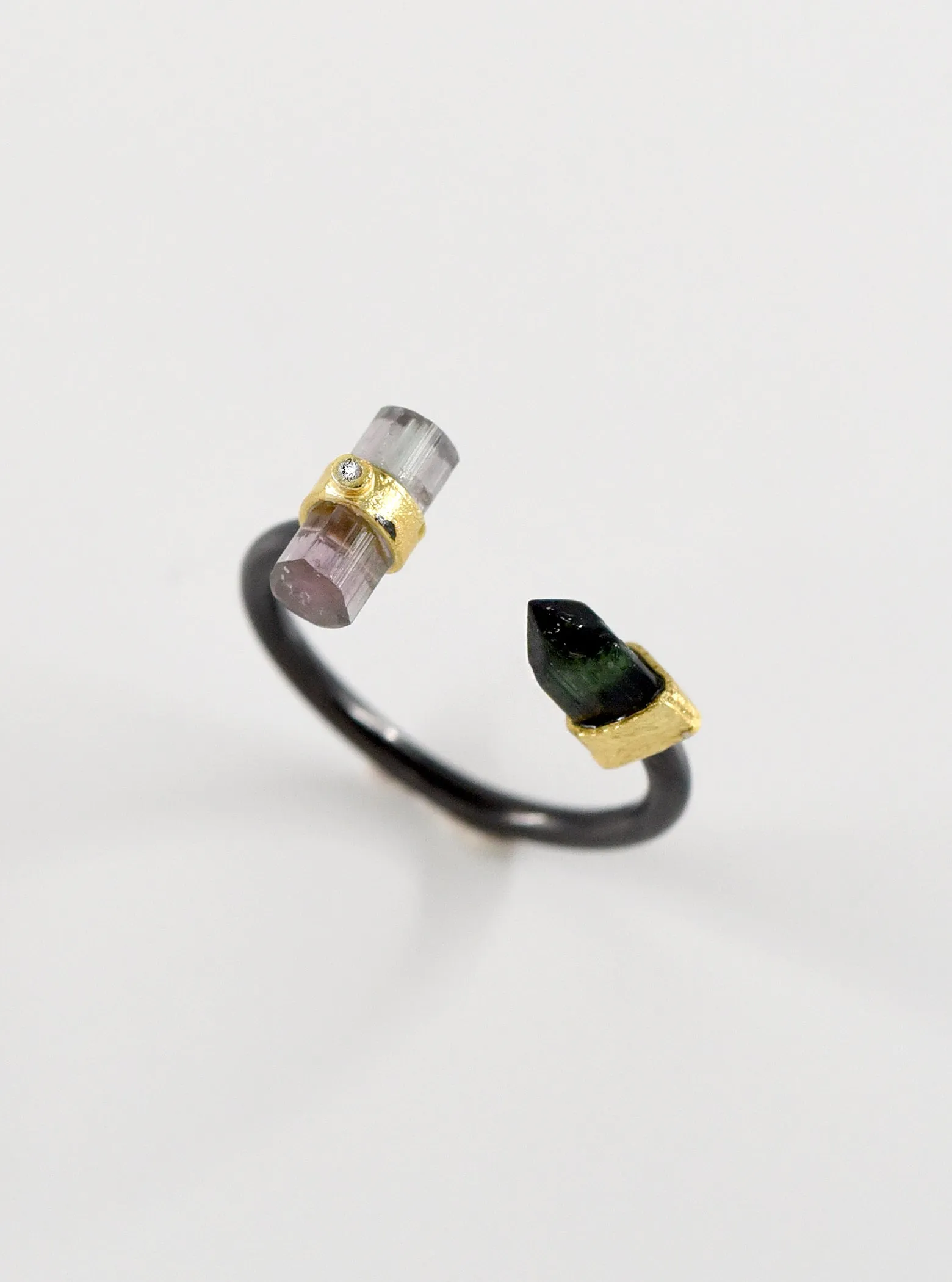 Tourmaline Bar and Point Diamond Ring