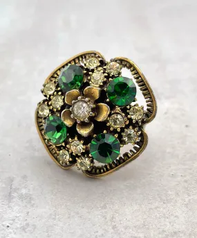 【USA輸入】ヴィンテージ FLORENZA フラワー グリーン ビジュー リング/Vintage FLORENZA Flower Green Bijou Ring