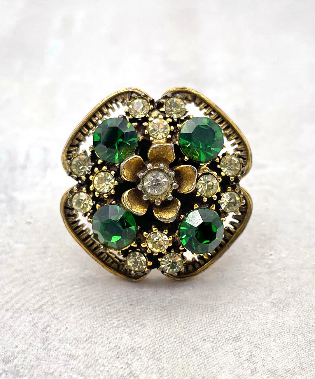 【USA輸入】ヴィンテージ FLORENZA フラワー グリーン ビジュー リング/Vintage FLORENZA Flower Green Bijou Ring