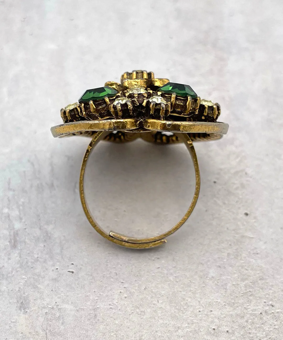 【USA輸入】ヴィンテージ FLORENZA フラワー グリーン ビジュー リング/Vintage FLORENZA Flower Green Bijou Ring