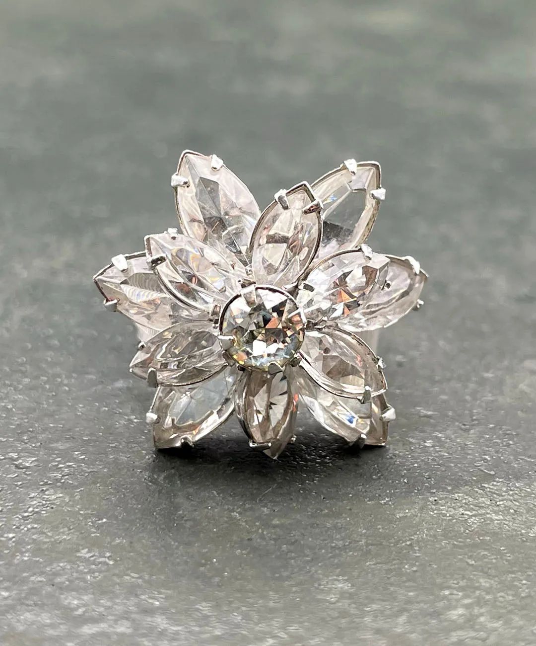 【USA輸入】ヴィンテージ クリアビジュー フラワー リング/Vintage Clear Bijou Flower Ring