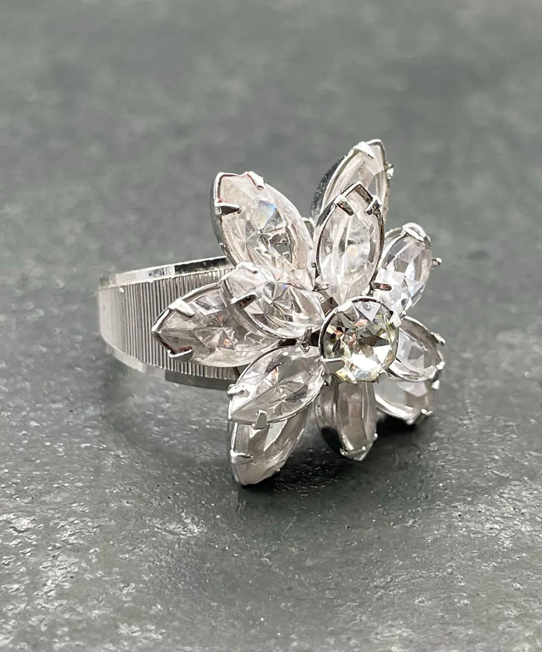 【USA輸入】ヴィンテージ クリアビジュー フラワー リング/Vintage Clear Bijou Flower Ring