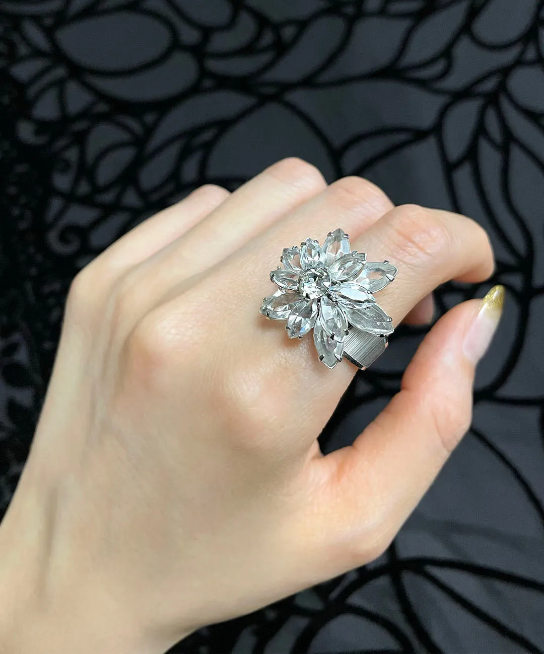 【USA輸入】ヴィンテージ クリアビジュー フラワー リング/Vintage Clear Bijou Flower Ring