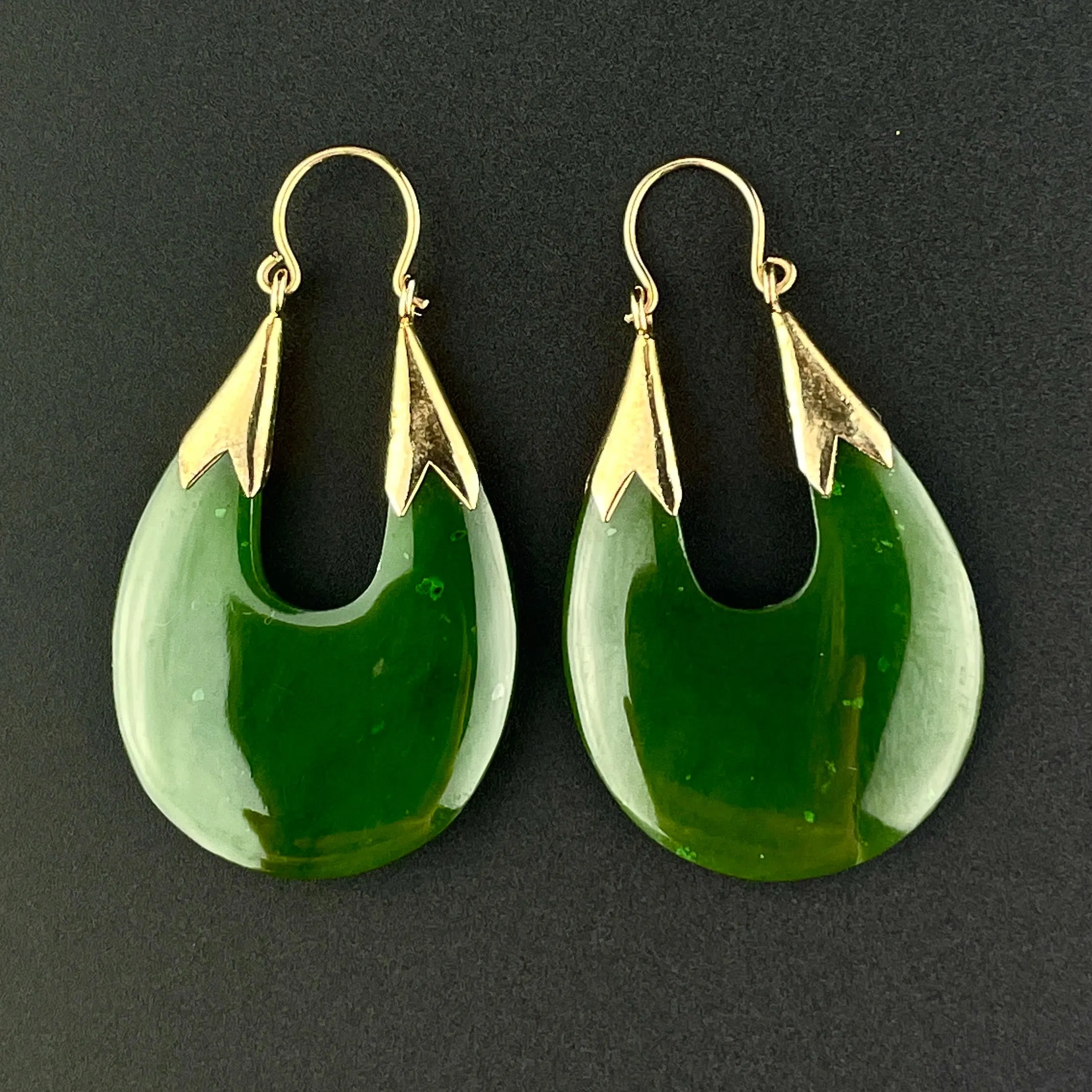 Vintage 14K Gold Jade Hoop Earrings