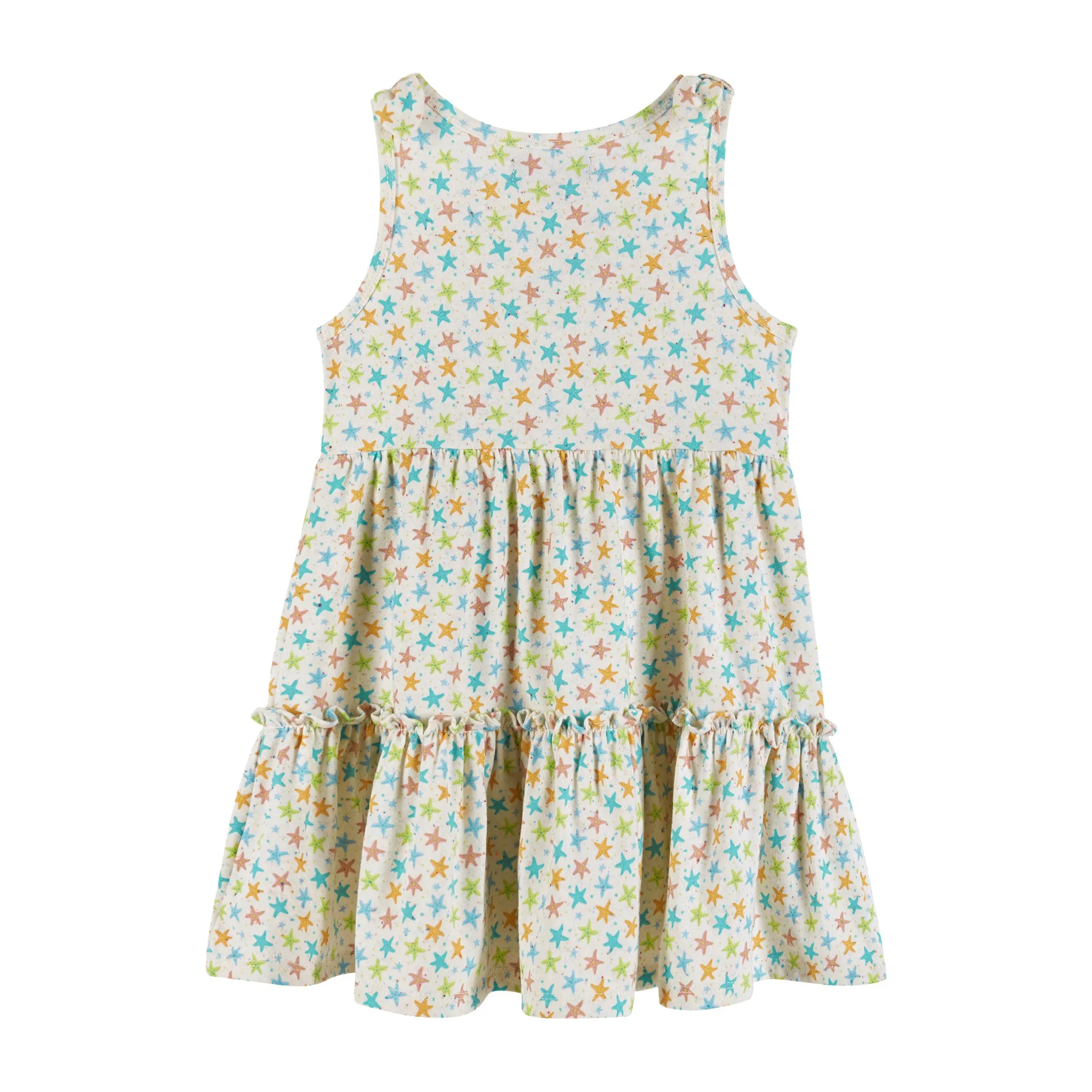 White Nep Dress | Neon Starfish Print