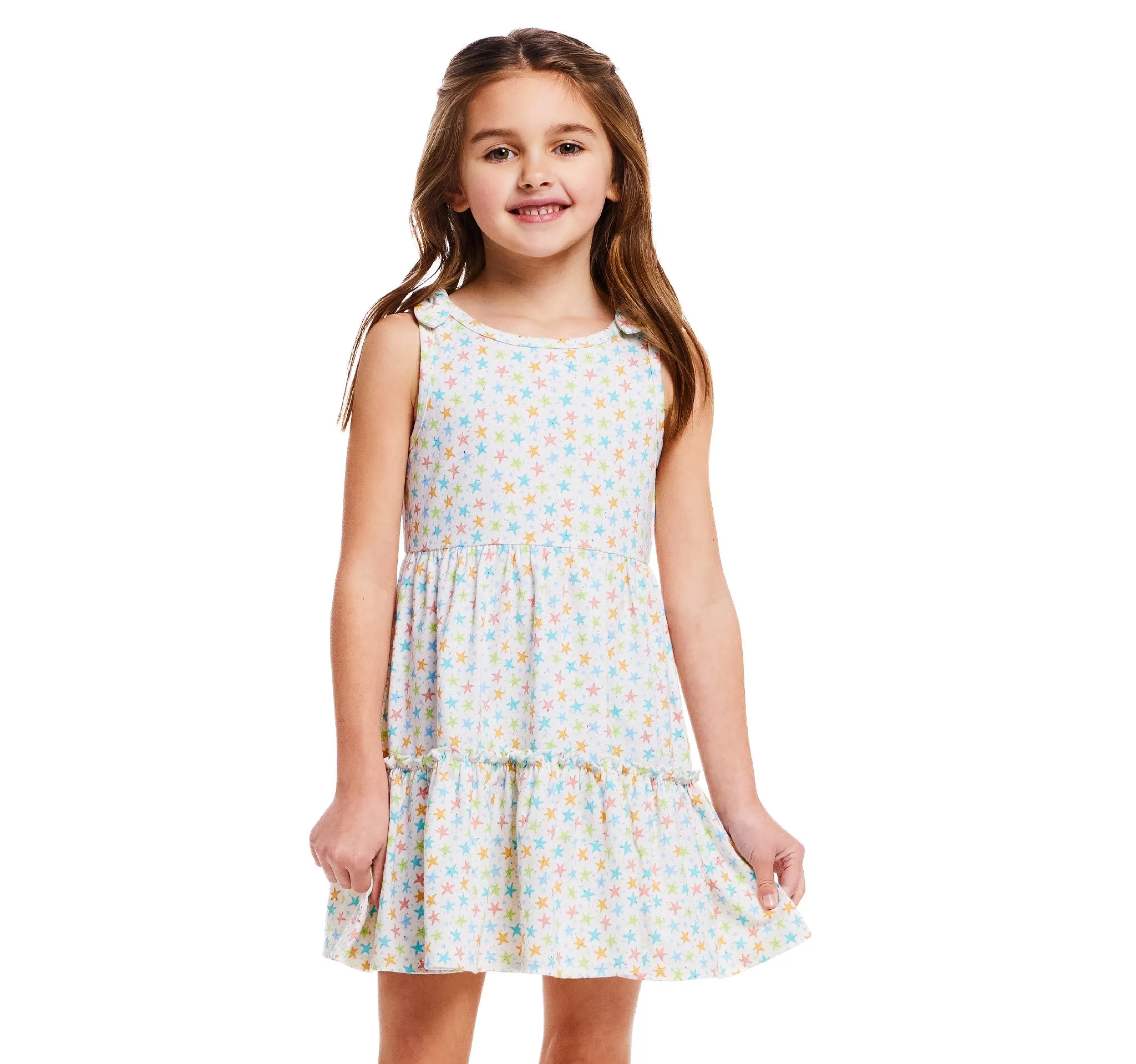 White Nep Dress | Neon Starfish Print